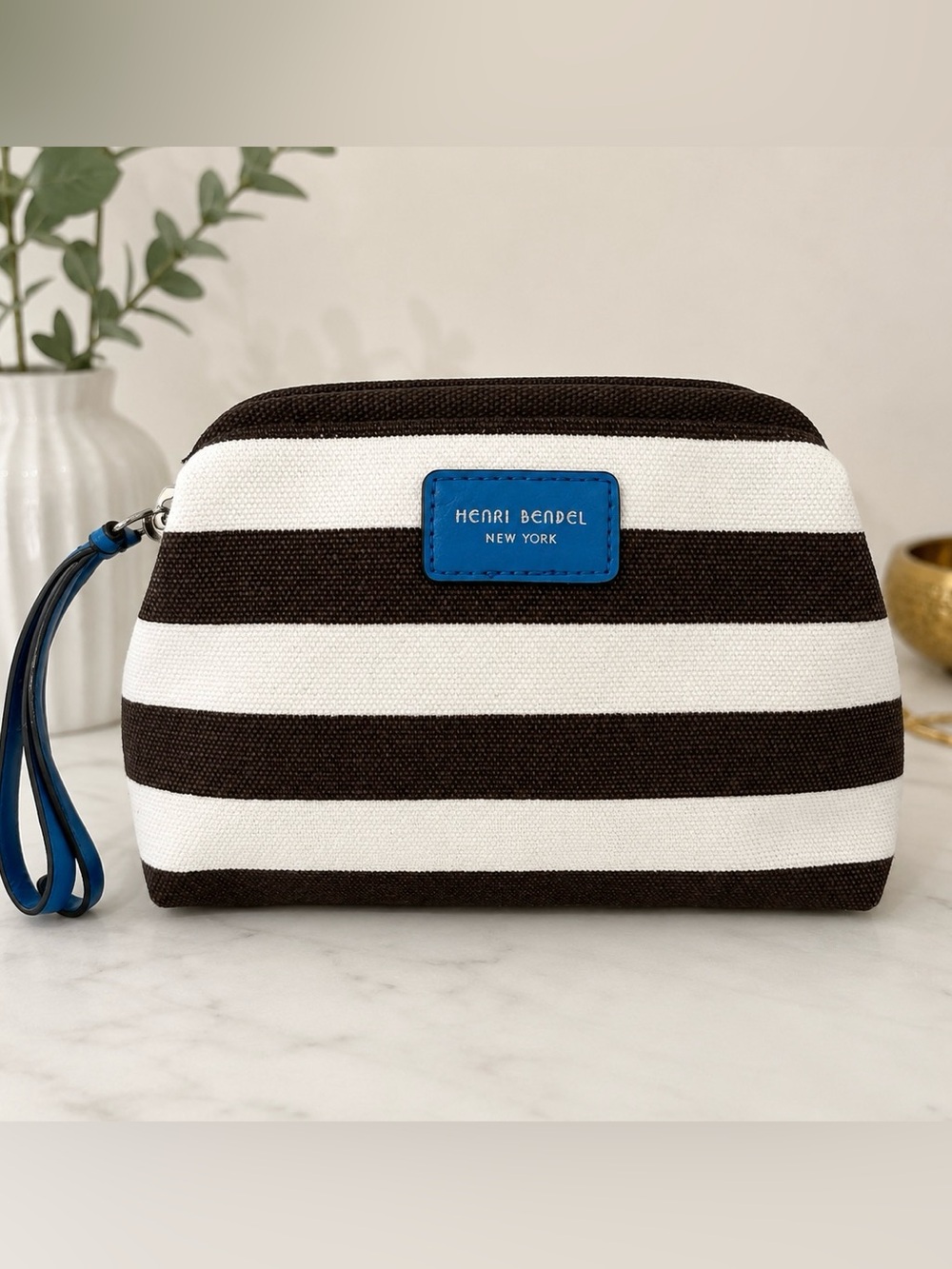 Henri Bendel Striped Canvas Signature Striped Cosmetic Case Dopp Kit
